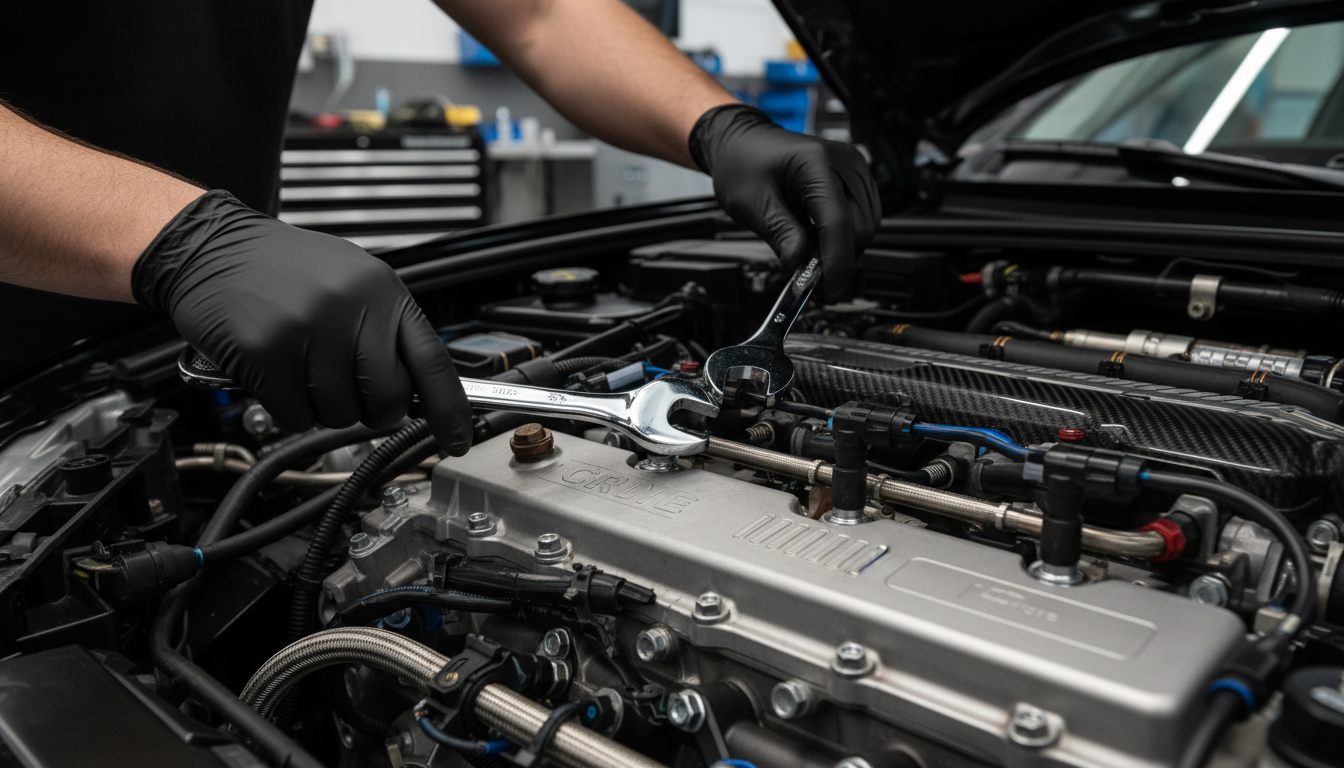Technician working on engine